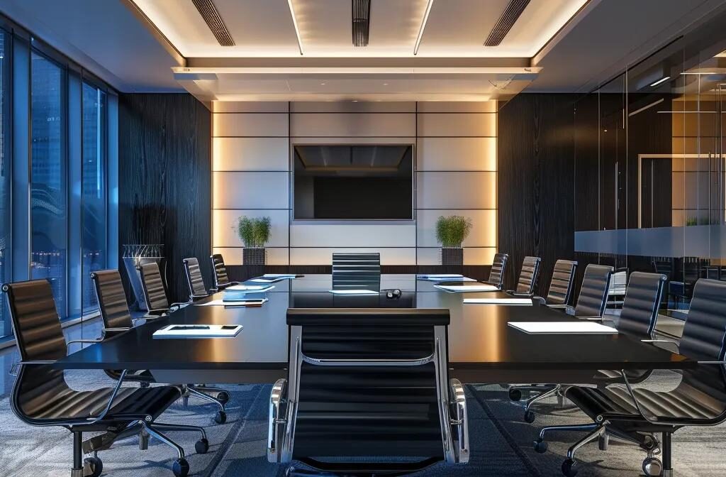 a modern office in henderson, las vegas, featuring a sleek conference table surrounded by legal documents and digital tablets, emphasizing the importance of living wills in a professional, urban setting.
